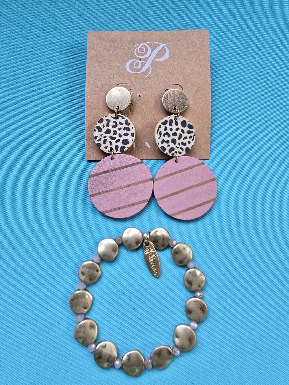 Plunder Gold & Pink Earring & Bracelet Set